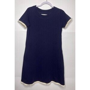 Spartina 449  Island Fringe Dress Womens Small Navy Blue Shift Pockets Cotton